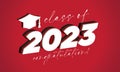 Class 2023. Stylized inscription with the year and the graduate`s cap. Vector illustration for graduation themed design, simple st