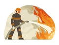 Firefighter Man Extinguish Fire by Spraying Water Royalty Free Stock Photo