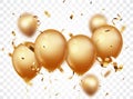 Celebration banner with gold confetti and balloons, isolated on transparent backgroound Royalty Free Stock Photo