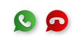 Accept and decline Green and red phone handset in chat bubble icon paper cut style on white background Calling and disconnection