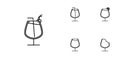 five sets of snifter glass line icons. simple, line, silhouette and clean style