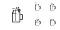five sets of mug glass jar line icons. simple, line, silhouette and clean style