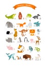 Print. German alphabet with cute animals. Vector poster for teaching letters to children.