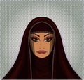 Muslim woman in hijab, mouth closed with a zipper, wallpaper vector