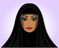 Muslim Arab woman in hijab, mouth closed with a zipper, background vector
