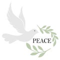 Print Peace on Earth, Elegant line dove bird. Vector illustration art. Royalty Free Stock Photo