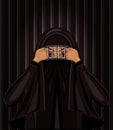 Burka is like a prison. Arab muslim woman in burqa breaks the cage from an iron grate, vector