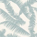 Fashionable seamless tropical pattern with palm silhouette, tropical leaves on a beige background.