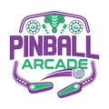 Pinball Game Arcade Vintage Retro Badge Emblem Hipster Logo Vector Icon Illustration. Pinball with Ball and Flipper