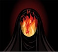 Burka is like a prison. Fire muslim woman in burqa, background vector