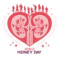Kidney on the heart with people for world kidney day concept vector illustration
