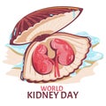 Kidney on the heart with people for world kidney day concept vector illustration