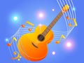 Acoustic guitar with elegant musical notes music