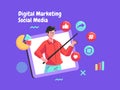 Digital Marketing Social Media with a megaphone with like, share, hastags, and like Royalty Free Stock Photo