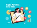Digital Marketing Social Media with a megaphone with like, share, hastags, and like Royalty Free Stock Photo