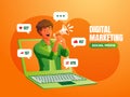 a man screaming with megaphone and laptop social media marketing concept Royalty Free Stock Photo