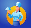 female chef brings delicious dishes Royalty Free Stock Photo