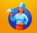 female chef brings delicious dishes Royalty Free Stock Photo
