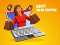 a happy online shopping woman with a laptop