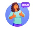 a woman raises a thumbs up giving a good job rating