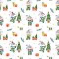 Watercolor Merry Christmas seamless background