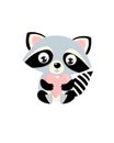 Print. Cute Raccoon with a heart. Forest animal. Little cute raccoon is sitting. Funny cartoon character.