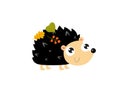 Print. Vector cartoon hedgehog. Cute forest animal. Cartoon character. Hedgehog carries autumn leaves