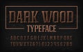 Dark Wood alphabet font. Chiseled letters and numbers with nails. Royalty Free Stock Photo