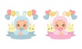 Cute baby boy and girl in rabbit costume birthday celebration Royalty Free Stock Photo