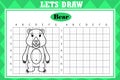 Draw cute bear. Grid copy worksheet. educational children game. Drawing activity for toddlers and kids. Royalty Free Stock Photo