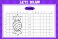 Draw cute candy. Grid copy worksheet. educational children game. Drawing activity for toddlers and kids. Royalty Free Stock Photo