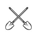 Vintage mining shovel. Can be used like emblem, logo, badge, label. mark, poster or print. Monochrome Graphic Art. Vector Illustra