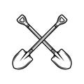 Vintage mining shovel. Can be used like emblem, logo, badge, label. mark, poster or print. Monochrome Graphic Art. Vector Illustra