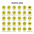 Set of Traffic Signs. Warning yellow icon set on the road.