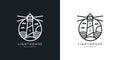 lighthouse logo with line art, lighthouse on sea icon creative design.