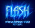 Flash alphabet font. Electric letters and numbers in hard rock style. Royalty Free Stock Photo