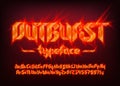 Outburst alphabet font. Electric letters and numbers in heavy metal style. Uppercase and lowercase.