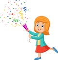 Cartoon little girl playing confetti popper