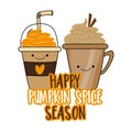 Happy pumpkin spice season - cute hand drawn pumpkin spice latte mugs Royalty Free Stock Photo