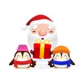 Cartoon cute Santa Clauses, Merry christmas and Happy new year on white background Vector Illustration.