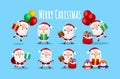 Collection of cartoon cute Santa Clauses, Merry christmas and Happy new year set of Christmas Santa Claus on white background