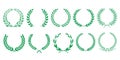 Vector set of green wreaths for awards, achievements, coats of arms, nobility.