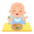 Cute baby eating with Baby led weaning method