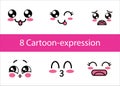 Expressive eyes and mouth, smiling, crying and surprised character face expressions vector illustration. Royalty Free Stock Photo