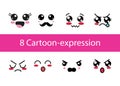 Expressive eyes and mouth, smiling, crying and surprised character face expressions vector illustration.Cartoon faces set. Royalty Free Stock Photo