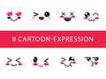 Cartoon faces. Expressive eyes and mouth, smiling, crying and surprised character face expressions vector illustration Royalty Free Stock Photo
