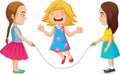 Cartoon three girls playing jumping rope Royalty Free Stock Photo