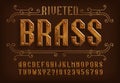 Riveted Brass alphabet font. Steampunk letters and numbers. Royalty Free Stock Photo