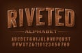 Riveted alphabet font. Steampunk rusty letters and numbers. Royalty Free Stock Photo