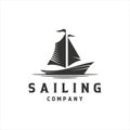 Vintage Retro Line art Sailing Ship Logo Design. Royalty Free Stock Photo